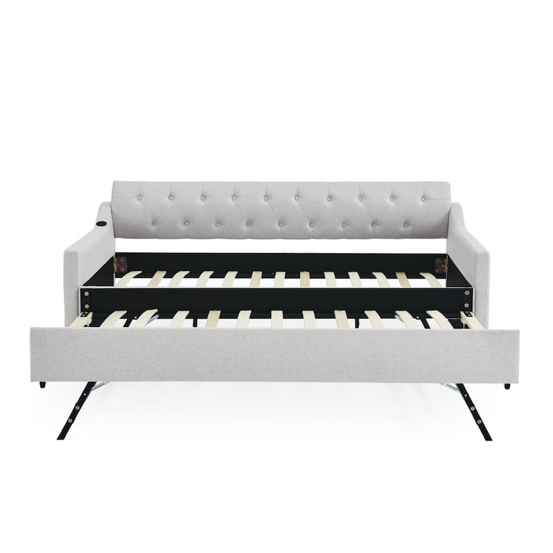 Upholstery Daybed with Erectable Trundle and USB Charging