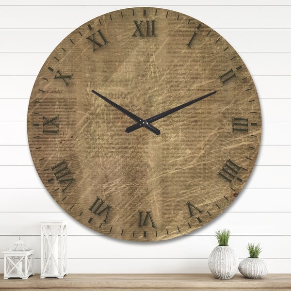 slide 1 of 7, Designart 'Antique Old Paper Style' Farmhouse Wood Wall Clock 36 In. Wide x 36 In. High