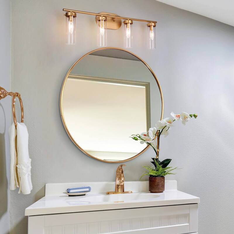 Modern Gold 3-Light Bathroom Vanity Light Cylinder Glass Wall Sconces