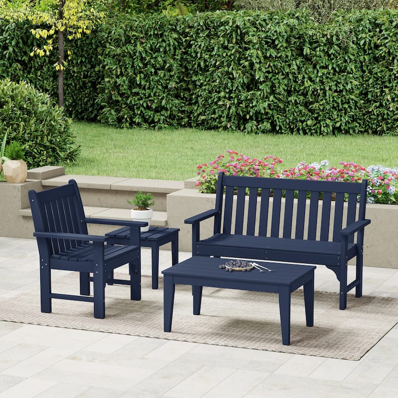 Polytrends Laguna Outdoor Patio 4-Piece Garden Chair and Porch Bench Conversation Set