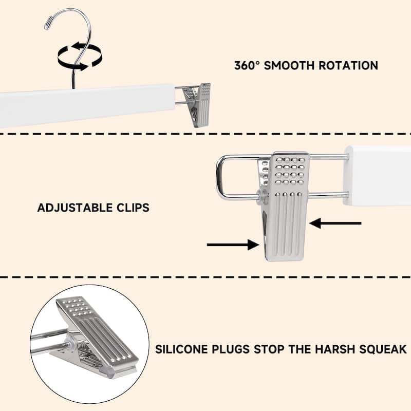 BP4U Premium Wooden Pants Hangers with Adjustable Clips, Solid Wood Skirt Hangers for Jeans, Slacks, Dresses