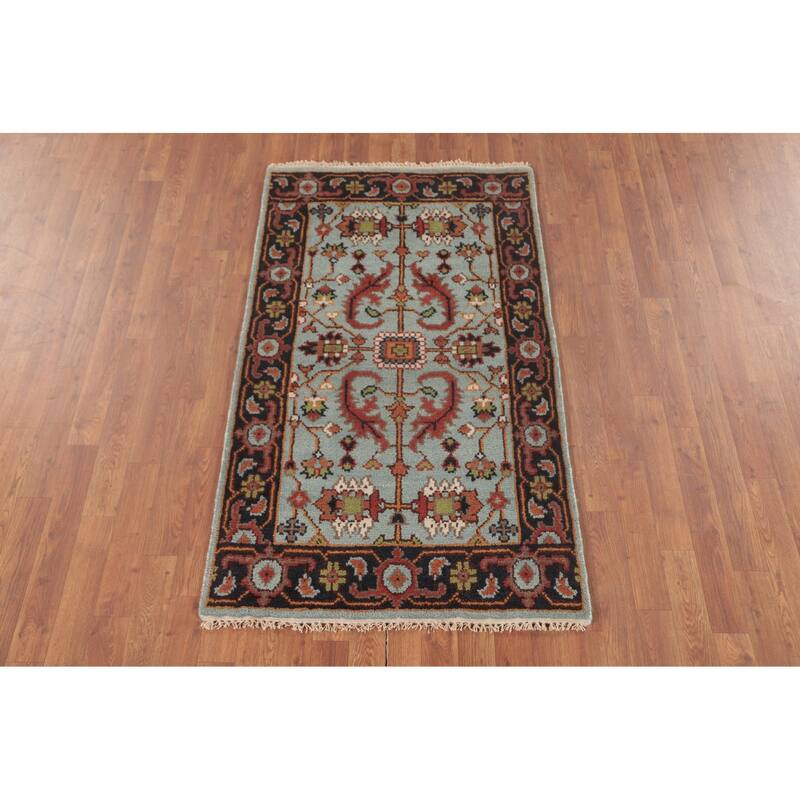 Light Blue Heriz-Serapi Accent Rug Handmade Floral Wool Carpet - 2'11"x 5'0"