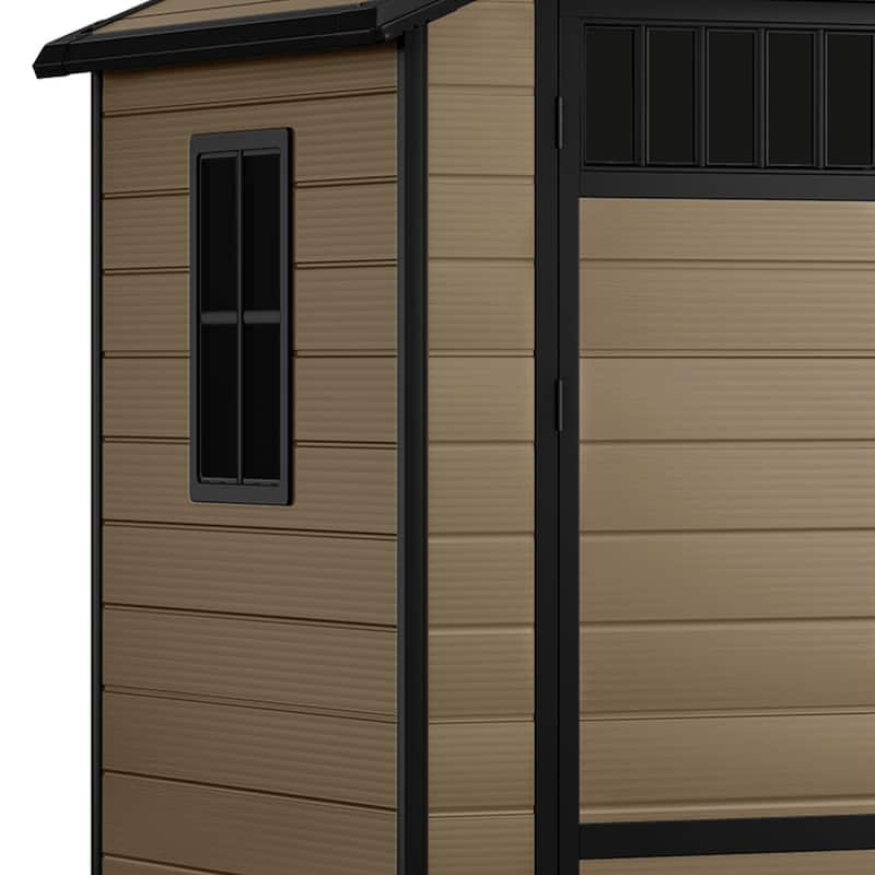 Moasis 6x4.4 FT Outdoor Storage Shed, All-Weather Resin Plastic Storage Shed with Windows, Slanted Roof, Raised Floor