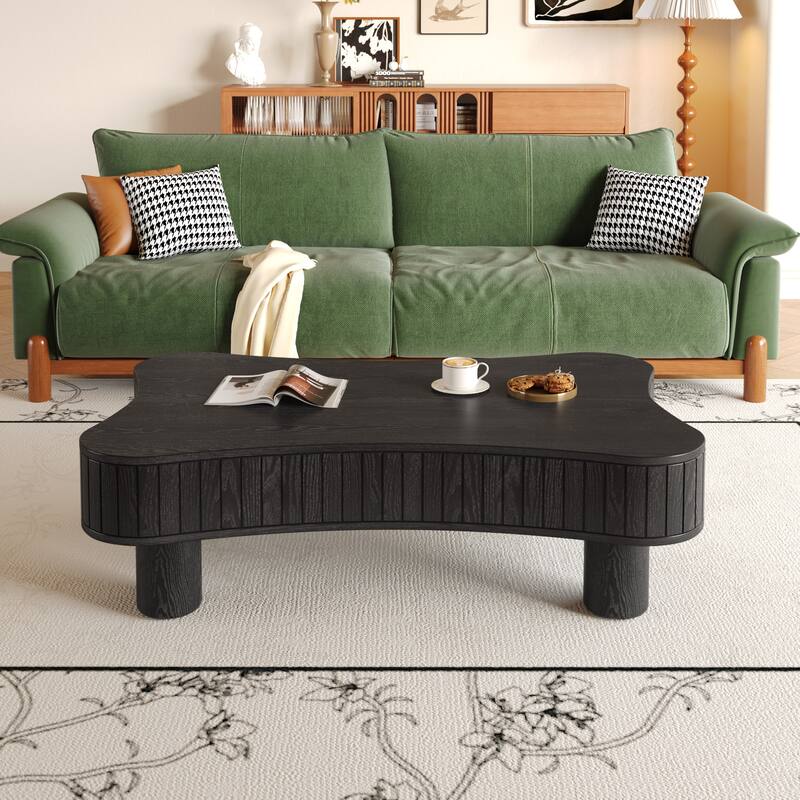Lift Top Coffee Table 42" - Fluted Panel Hidden Storage, Silent Hydraulic Lift, Curved Safety Corners,5 Min Assembly