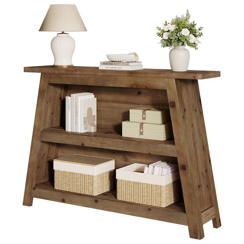Solid Wood Entryway Console Table with Storage Shelves, Small Sofa Table for Hallway, Living Room, Foyer, Entrance