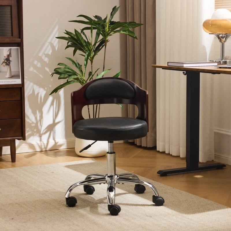 Ring-Shaped Wooden Back Office Chair With Foot Spikes And Wheels