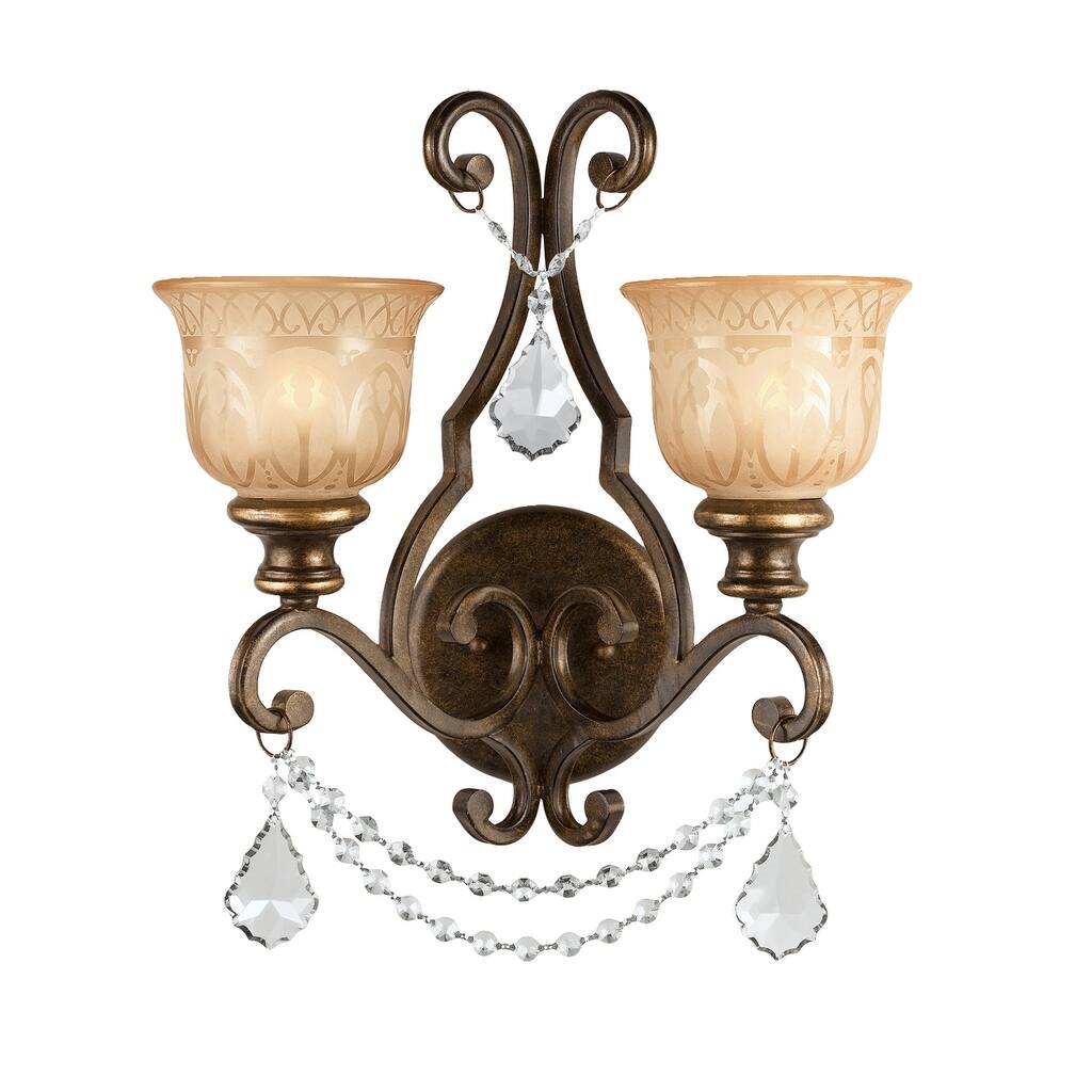 Norwalk 2 Light Clear Crystal Bronze Umber Sconce - 16'' W x 18'' H x 10'' D