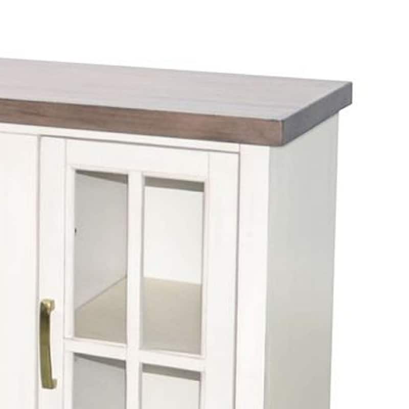 Gery TV Media Console w Crystal Fireplace, 76 Inch, 2 Cabinets, White