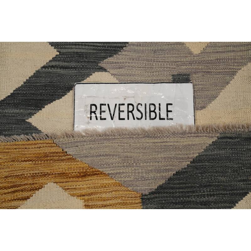 Hand Woven Oriental 100% Wool Carpet Southwestern Modern Beige & Ivories Kilim Runner Rug - 8' 0'' X 2' 0''