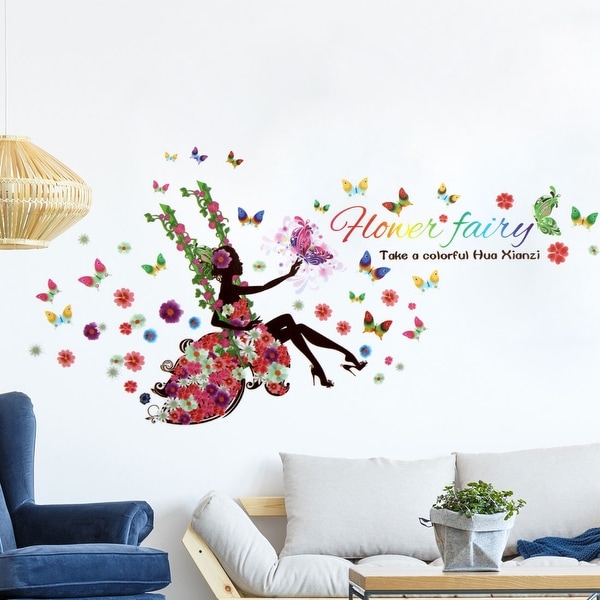 shop swing flower butterfly fairy diy removable wall sticker decals