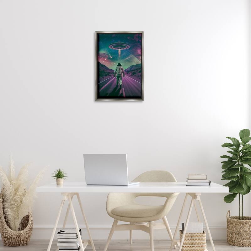 Stupell Alien Spaceship over Astronaut Framed Floater Canvas Wall Art Design By Wumples