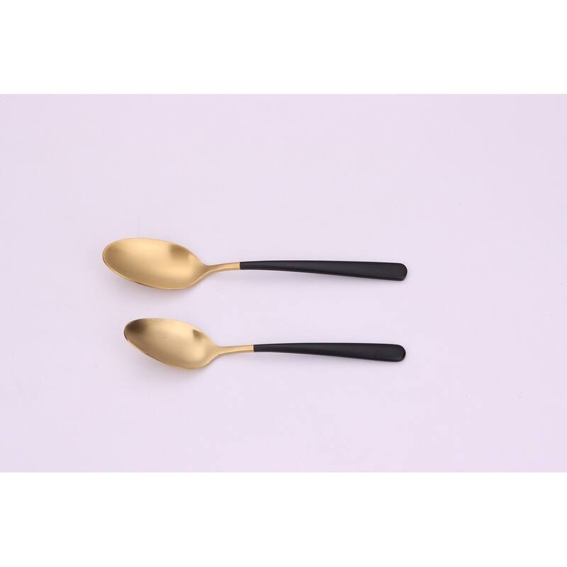 20 Pc Flatware Set Matte Gold With Black Handles - Service For 4
