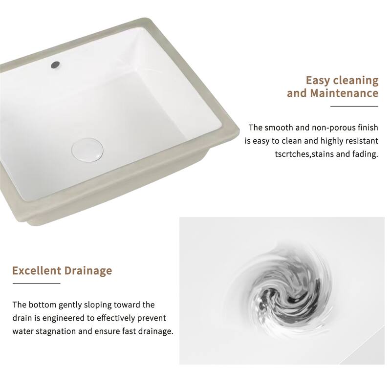 Rectangular Undermount Ceramic Bathroom Vessel Sink with Overflow