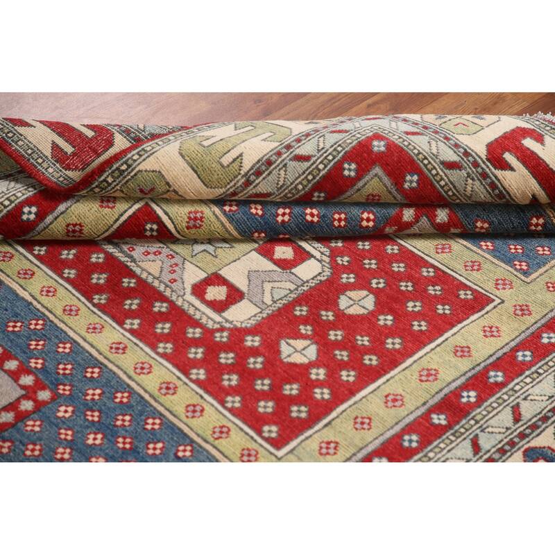 Geometric Kazak Area Rug Handmade Bedroom Wool Carpet - 4'11" x 6'6"