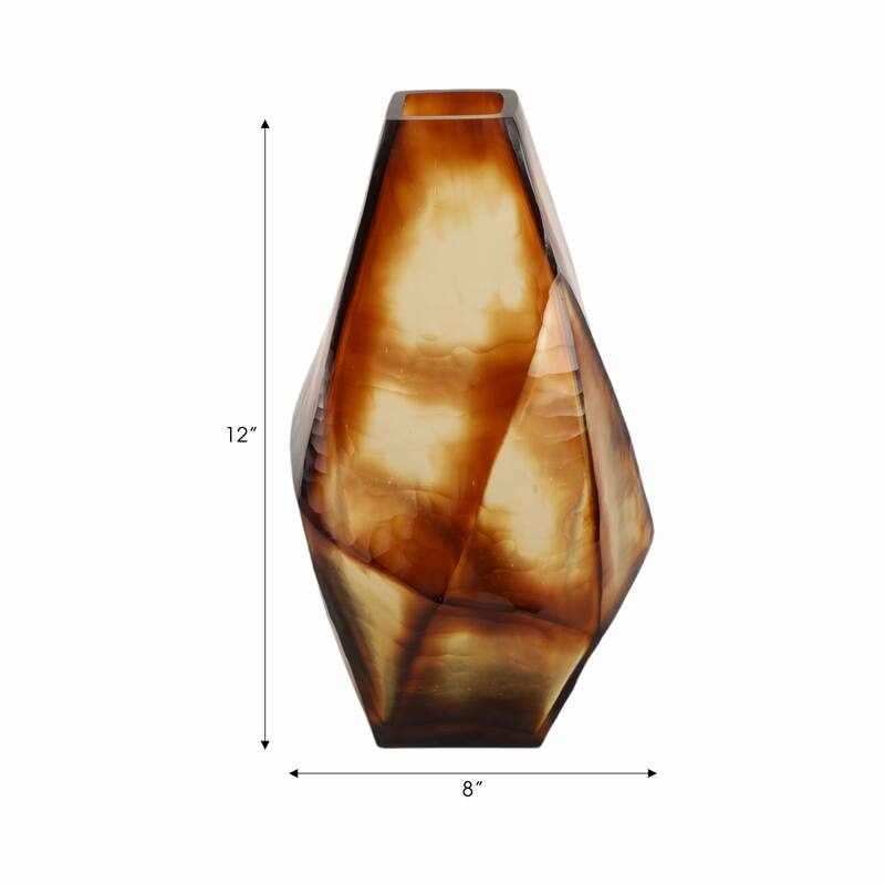 Glass Large Geometric Decorative Vase - Brown, 12 in.