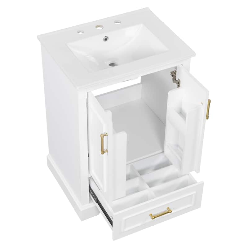 24" Bathroom Vanity with Sink Bathroom Storage Cabinet with 1 Divided Drawer and Dual Door Storage Racks