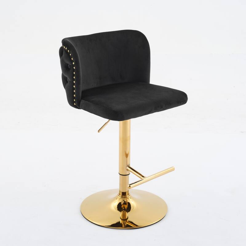 Set of 2 Modern Leather Upholstered Swivel Adjustable Height Tufted Bar Stools with Back