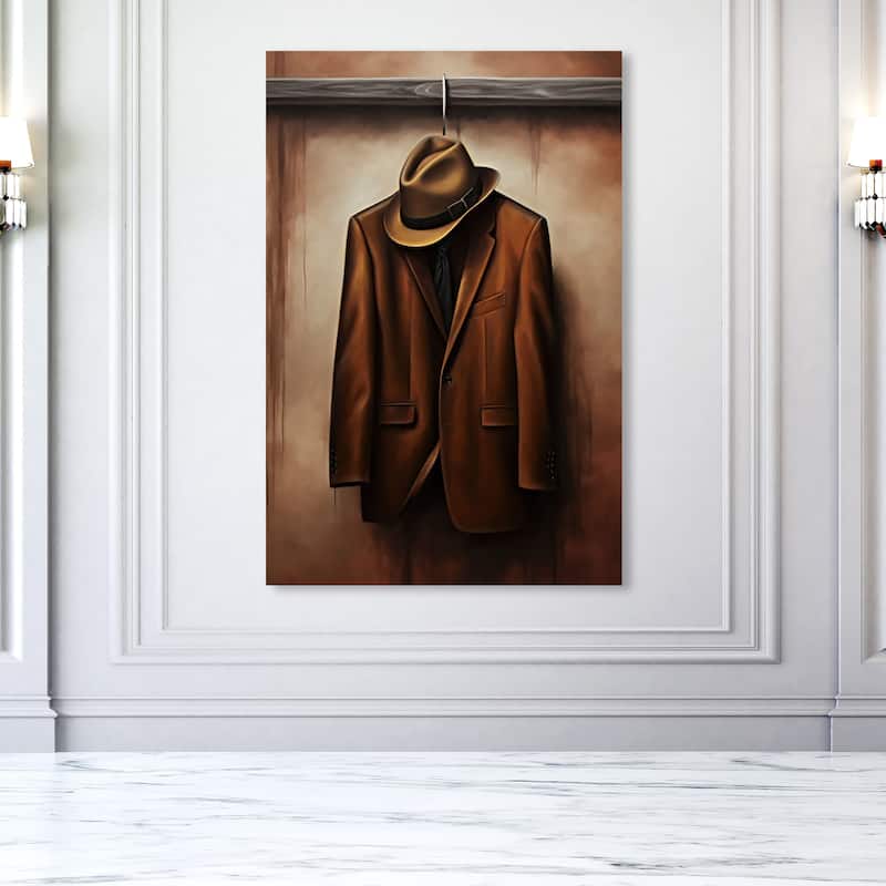 Wynwood Studio Fashion and Glam Hat and Coat Brown and Rustic Wall Art Canvas Print - 54 x 36