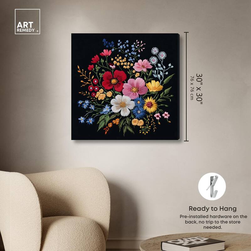 Midnight Wildflower Weave Canvas by Art Remedy, Gallery Wrapped