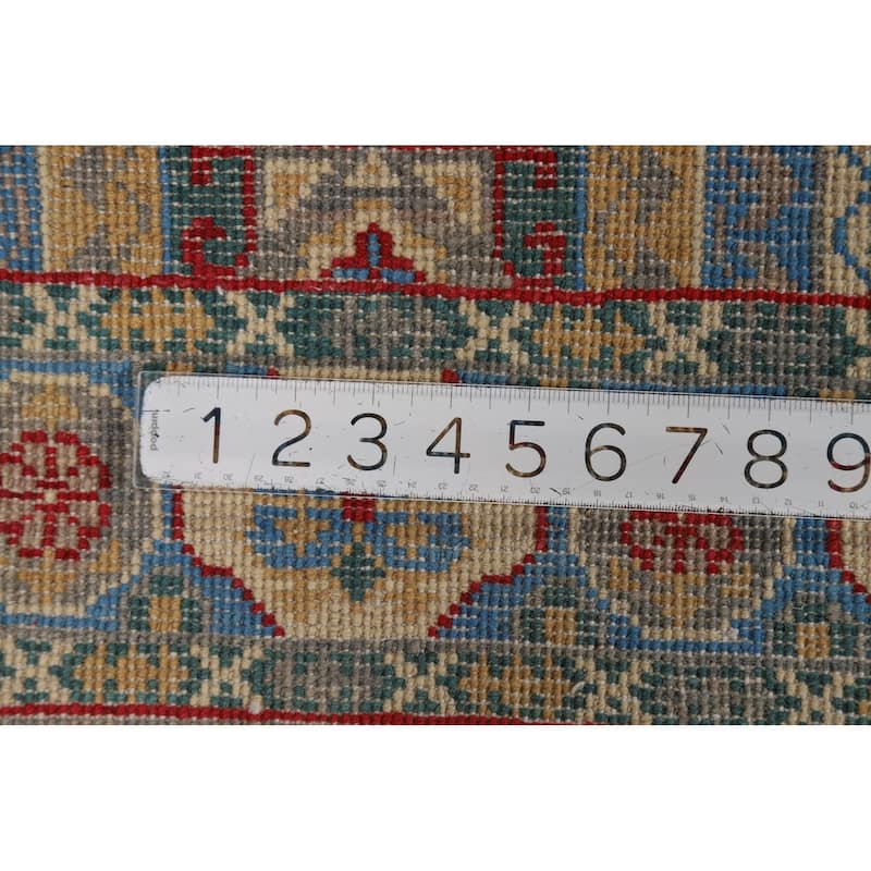 Blue Kazak Foyer Rug Handmade Geometric Wool Carpet - 2'7"x 4'1"