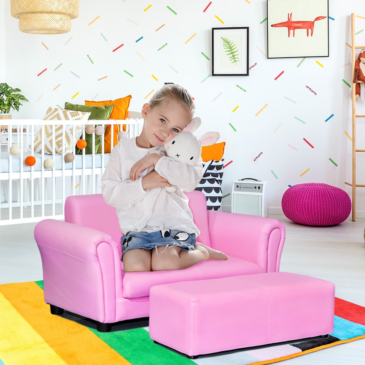 Qaba 19.25-in Pink Upholstered Mini Princess Kids Accent Chair 310