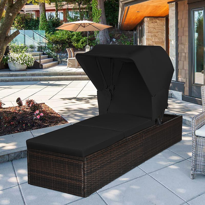 Costway 2PCS Patio Rattan Lounge Chair Chaise Cushion Canopy - See Details