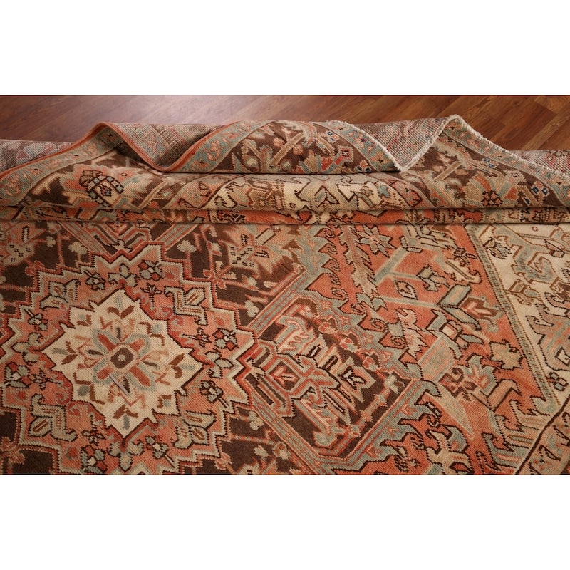 Heriz Persian Vintage Area Rug Hand-Knotted Geometric Wool Carpet - 7'7"x 11'4"