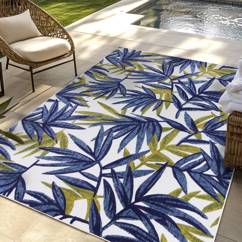 Gertmenian Kalari Modern Bold Multicolored High-Low UV Protected Polypropylene Woven Indoor/ Outdoor Area Rug Collection - 8'9"x13'1" - Isla Blue