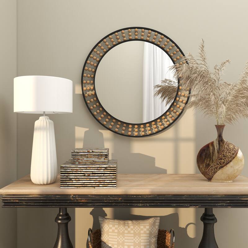 Contemporary Metal Wall Mirror with Beaded Detailing - White or Black
