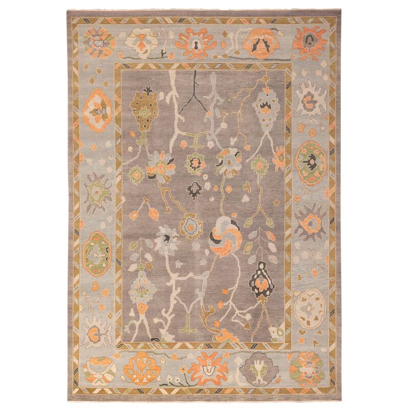 ECARPETGALLERY Hand-knotted Modern Oushak Dark Grey Wool Rug - 9'9 x 13'9