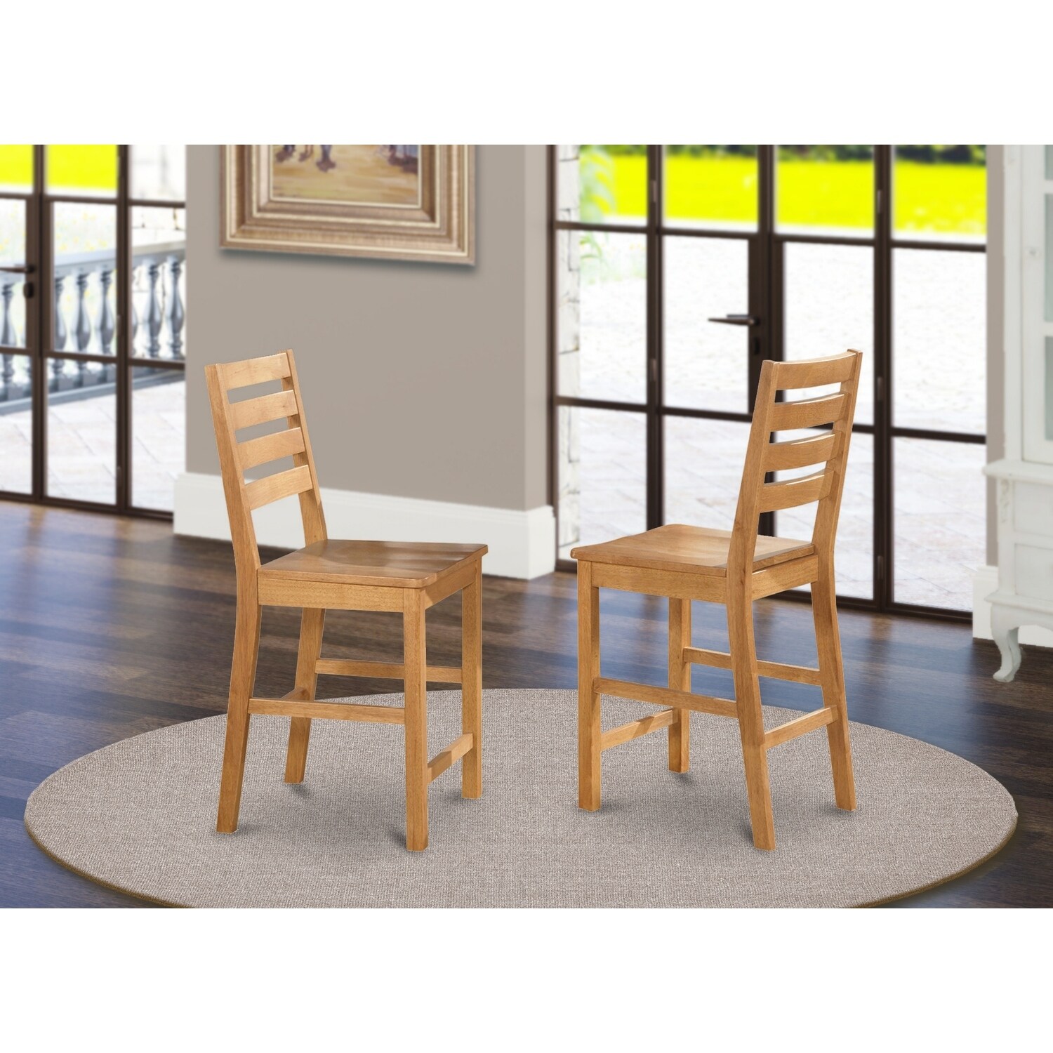 Counter Height Stool Wood Seat - Natural Oak Finish - Modern Bar Chair