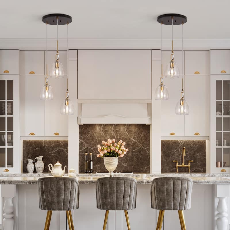 Blobfish Modern 3-Light Glass Chandelier Brass Cluster Kitchen Island Pendant Light - D 15" x H 12.5"