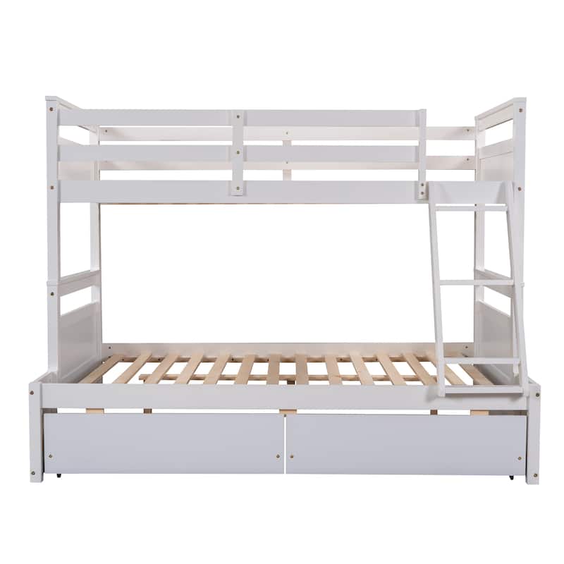 Space-Saving Twin-Over-Full Bunk Bed with Drawers, Durable Pine Construction