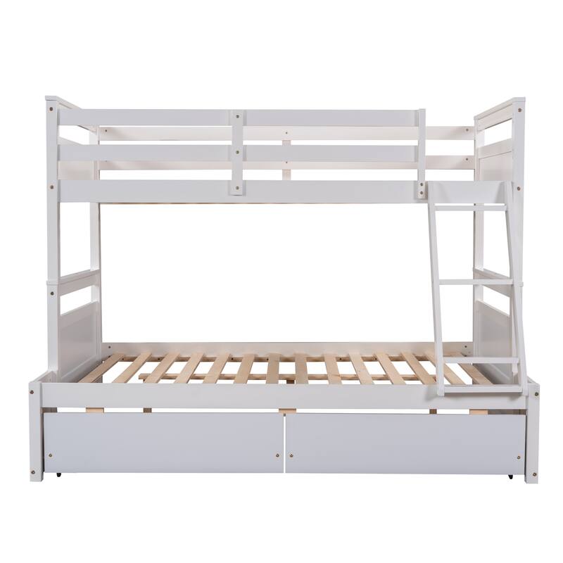 Twin over Full Bunk Bed with Storage Drawers, White - Space-Saving Design for Sleepovers