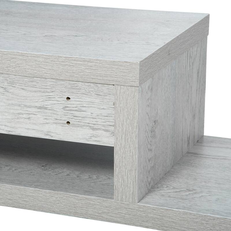 Grey Floating TV Console Wall Mounted Two Tier Asymmetrical Design with Cable Management for Modern Living Room