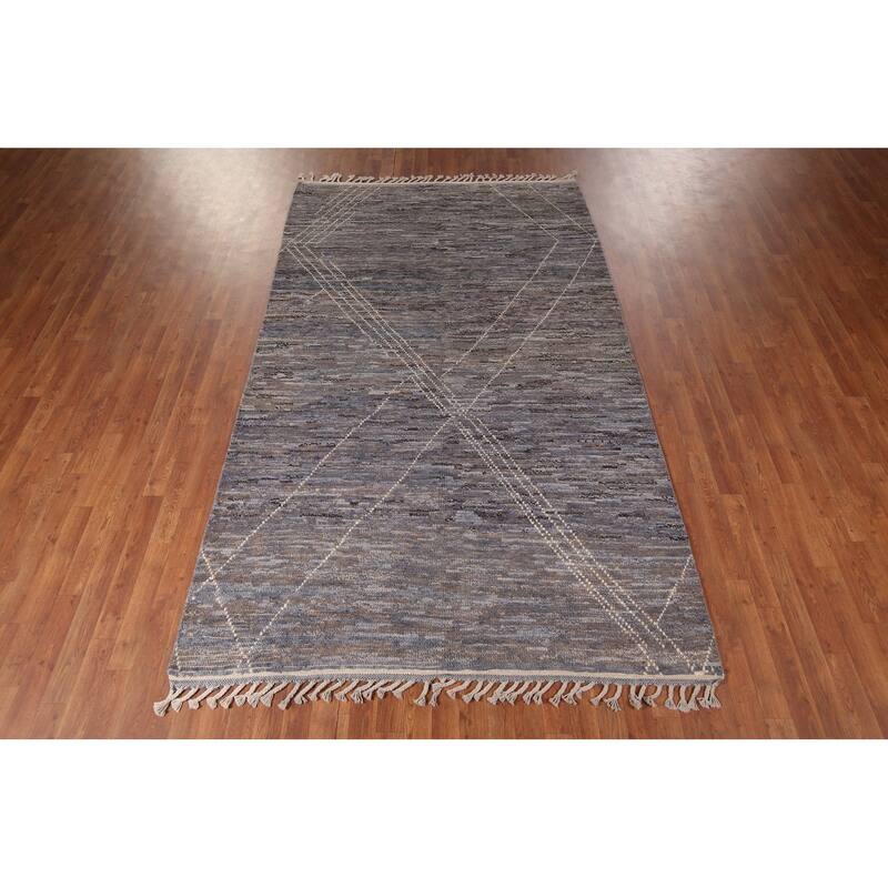 Moroccan Area Rug Handmade Multi-Color Striped Wool Carpet - 5'7"x 9'5"