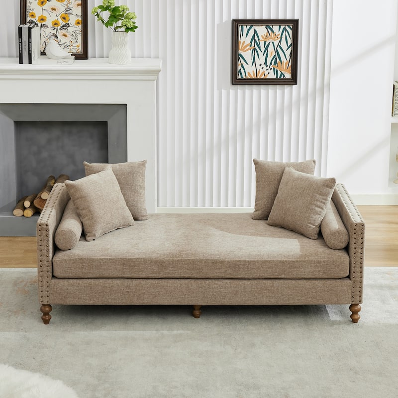 75.2" Chenille 3-Seater Sleeper Sofa with 4 Pillows & 2 Bolsters