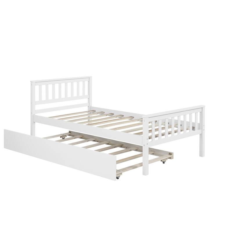 Twin Platform Bed with Trundle and Footboard for Bedroom