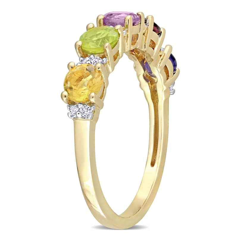 Miadora 1 2/5ct TGW White Topaz - Amethyst - Iolite - Garnet - Citrine & Peridot Semi Eternity Ring in Yellow Silver