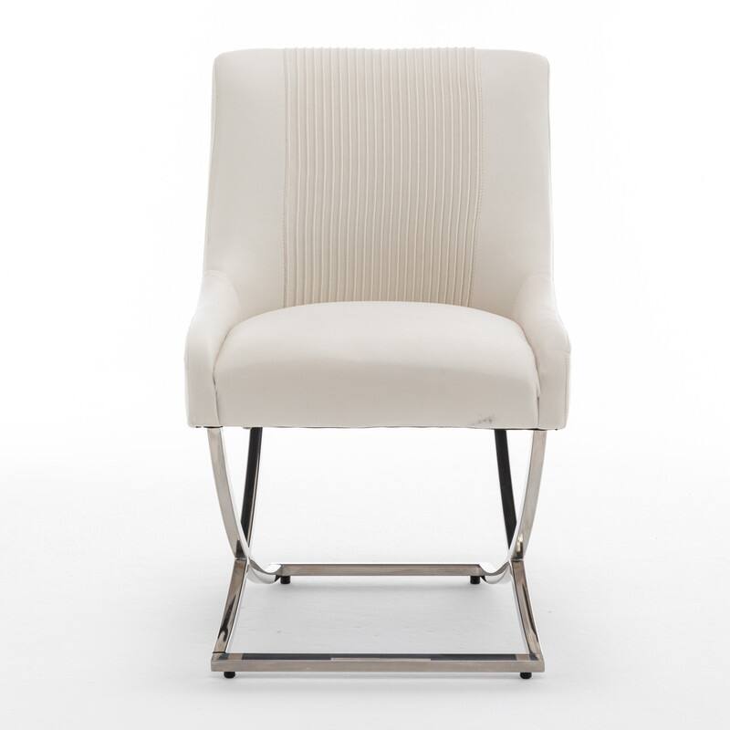 Modern Contempoary Velvet Dining Chair Set of 2 with Metal Frame Legs and Back Pull