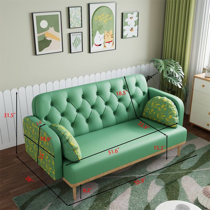 Modern Upholstered PU Sofa with 2 Dumpling-shaped Throw Pillows