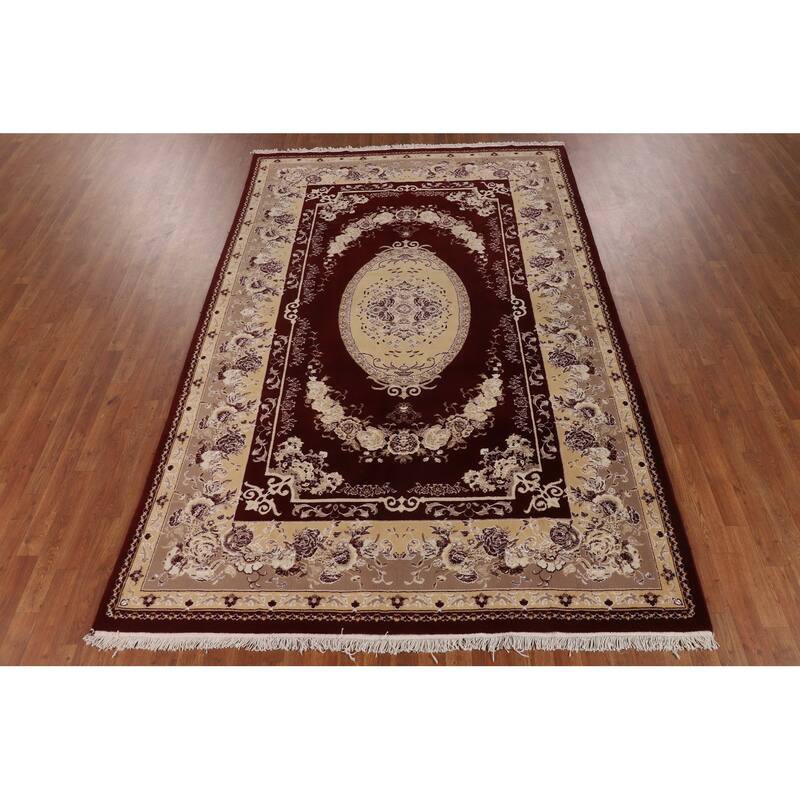 Red Victorian Style Kashan Turkish Area Rug Machine Made Floral Carpet - 6'6" x 9'10"