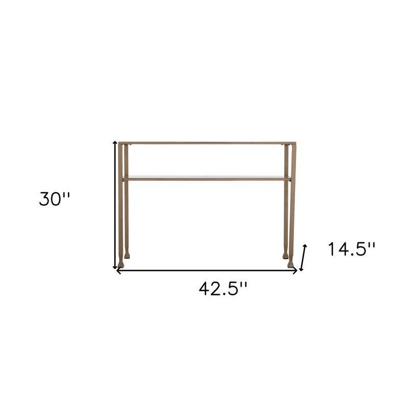 Clear Glass Console Table Gold Metal Frame with Shelves and 43" Rectangular - 42.5" L x 14.5" W x 30" H
