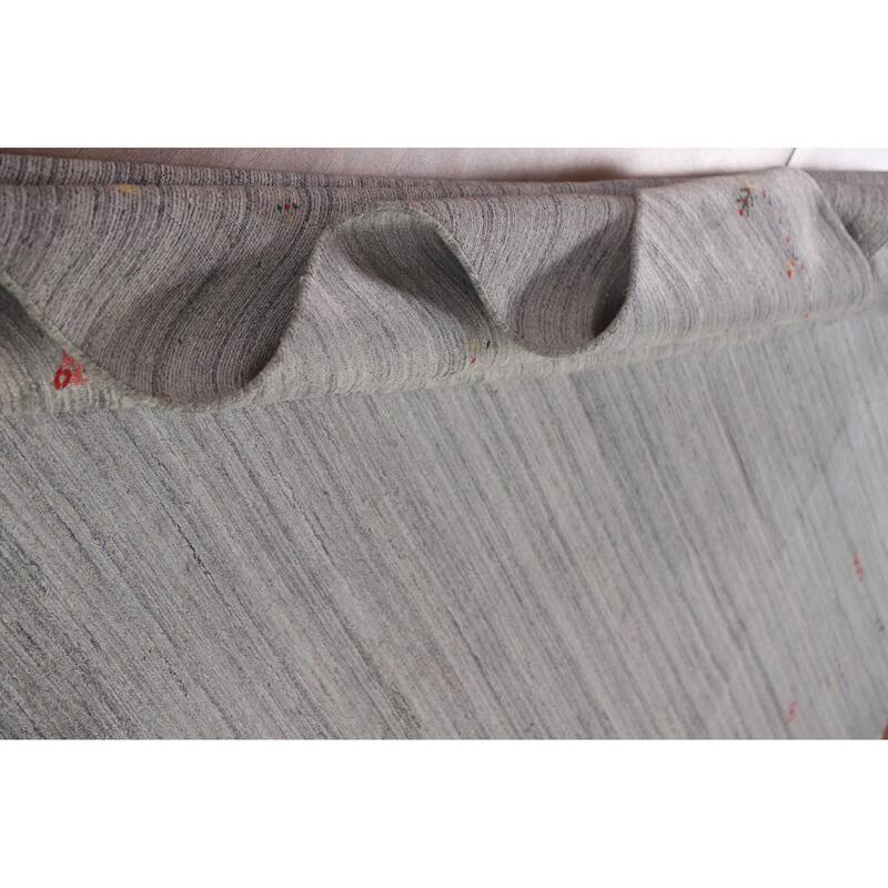 Striped Gabbeh Indian Area Rug Hand-Knotted Grey Wool Carpet - 9'0"x 11'8"