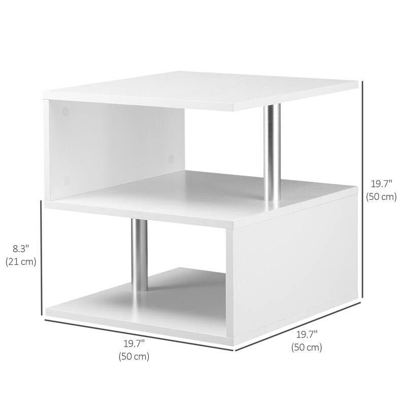 HOMCOM 20" Chic Designer S-Shaped Multi-Level Accent End Table Shelf with Steel Poles, White