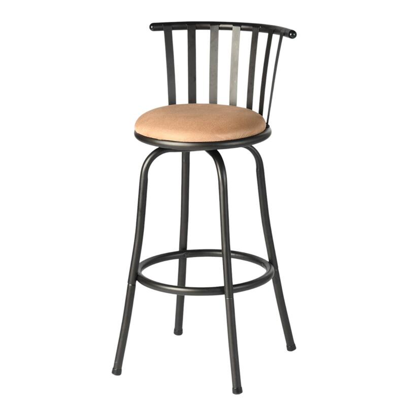 Brown Faux Leather Adjustable Bar Stool Armless with Swivel and Footrest - Single
