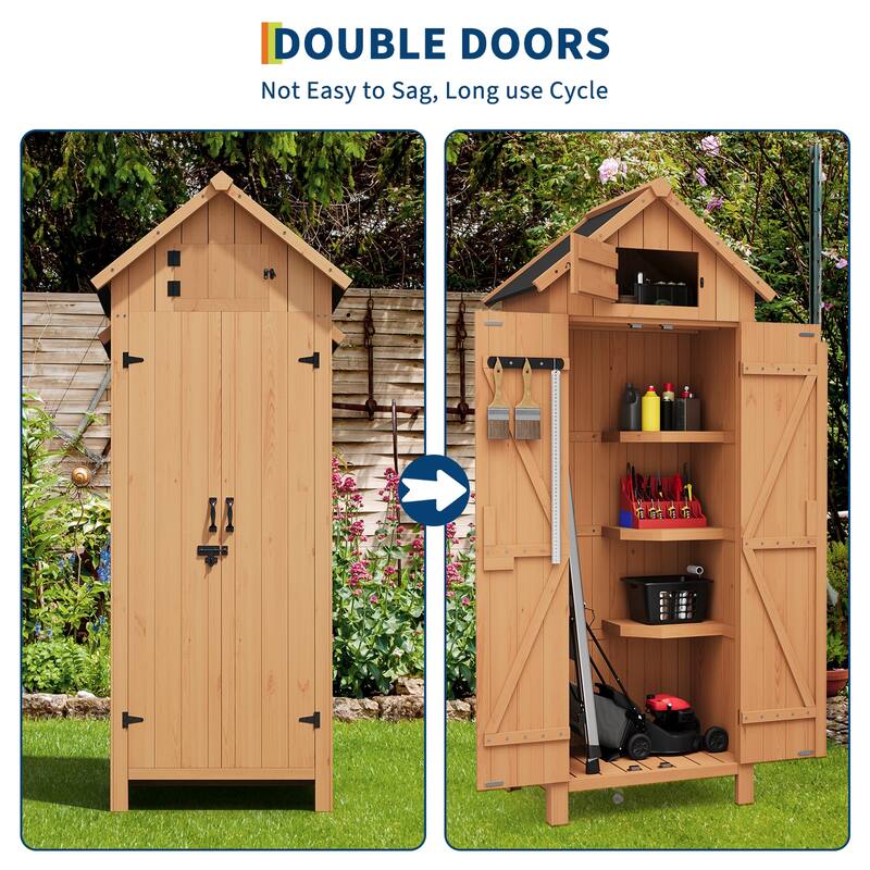 Small Wood Shed Waterproof, 63'' Vertical Outdoor Storage Cabinet with 4 Shelves & Lockable Door