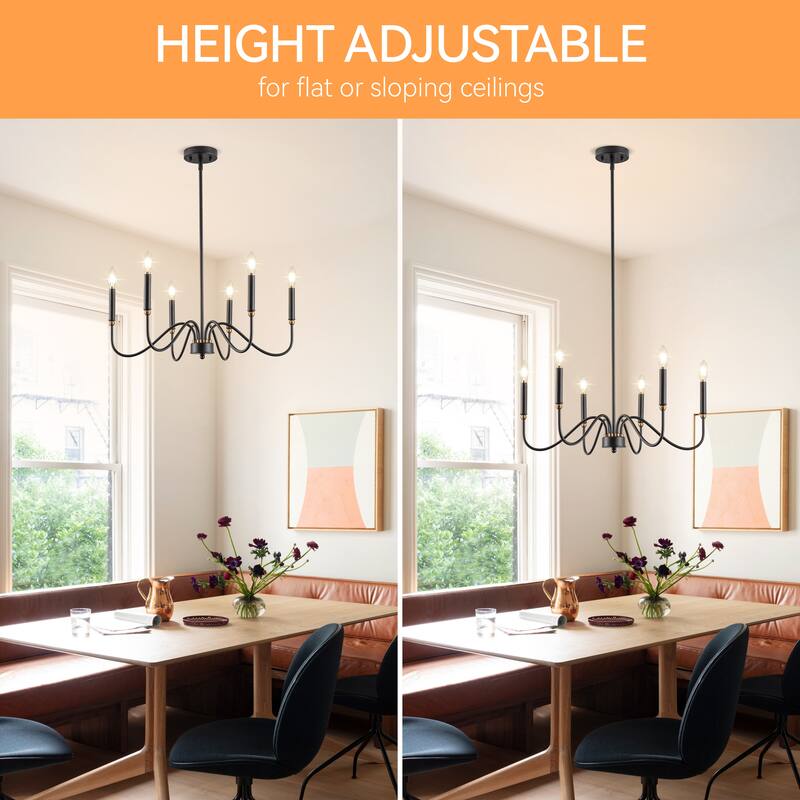 Candle Chandelier Traditional Farmhouse Chandelier Black Chandelier - 6-Light