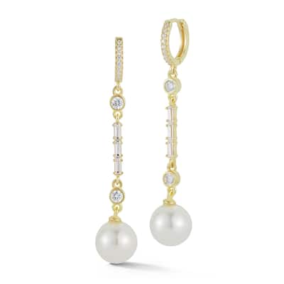 Soleil Sterling Silver Freshwater Pearl and CZ Drop Earrings