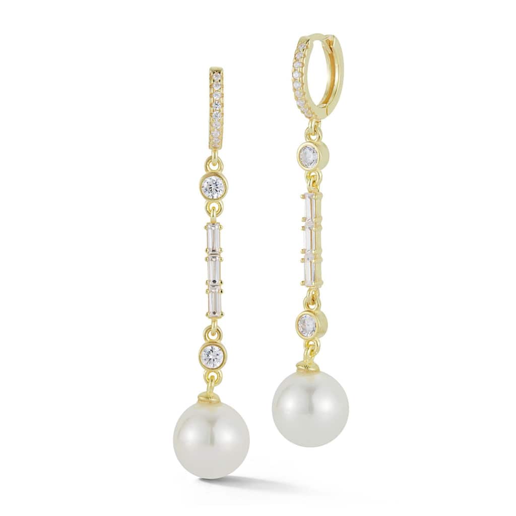 Soleil Sterling Silver Freshwater Pearl and CZ Drop Earrings